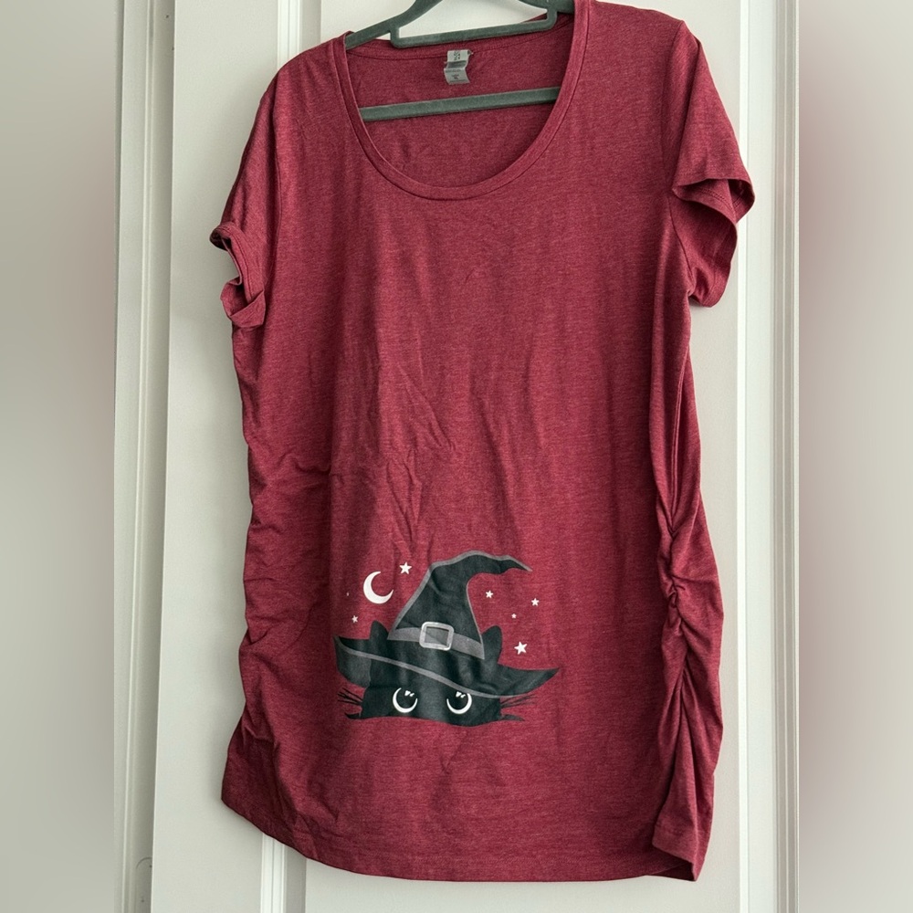 Bloom Maternity Red Peekaboo Cat Witch Halloween Pregnancy Top